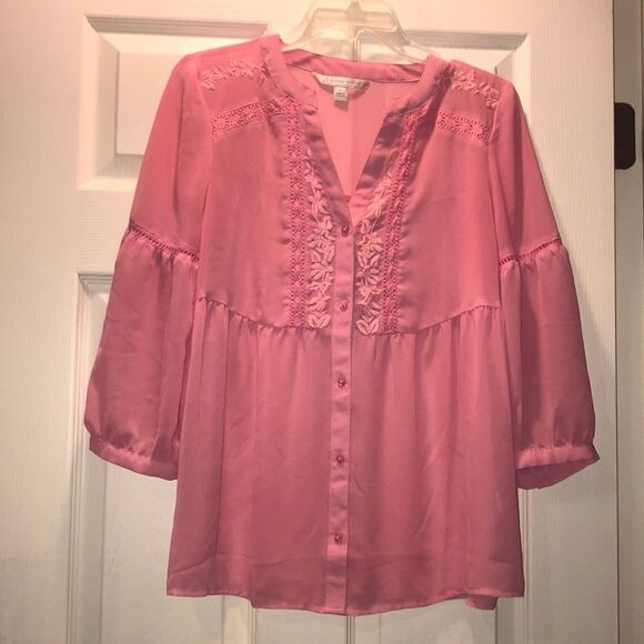 (5/$25) Lauren Conrad Blush Sheer Boho Blouse - Picture 1 of 4